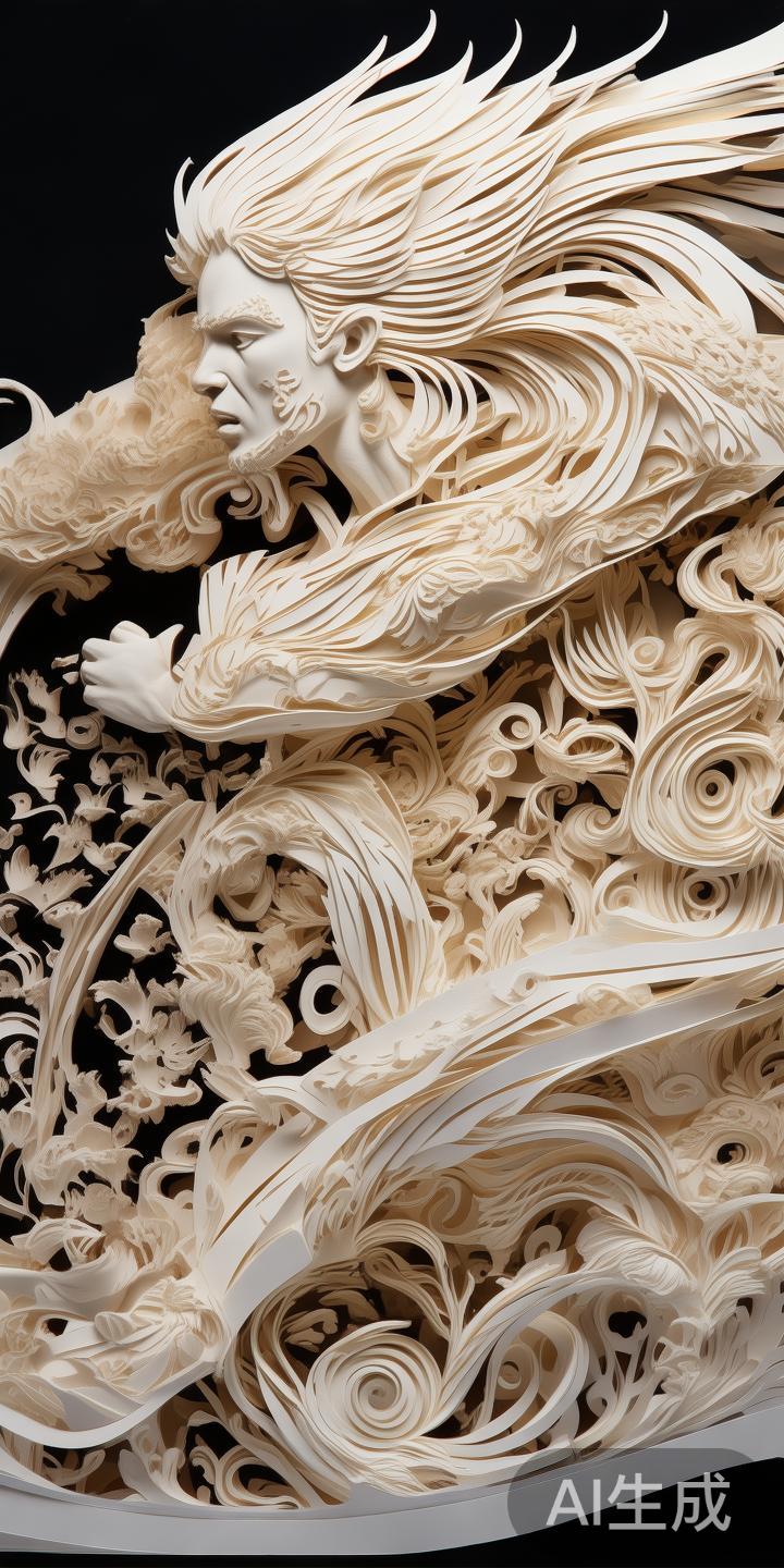 在合作过程中，一幅以“奋力拼搏”为主题的体育纸艺作